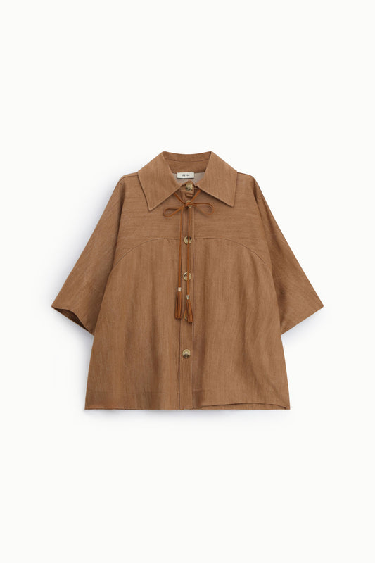 Camicia ampia con maniche a tre quarti e fiocco