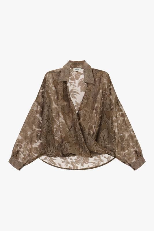 Camicia jacquard incrociata con maniche ampie