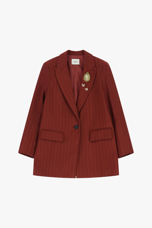 Blazer a righe con chiusura monopetto e spille