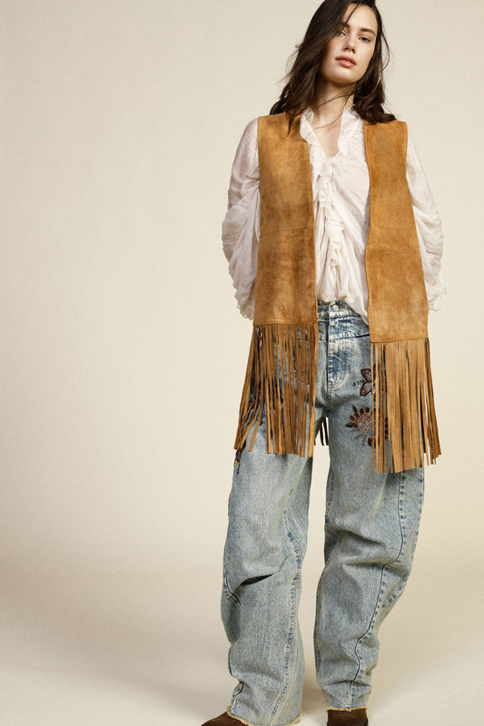 Gilet con lunghe frange e taglio dritto