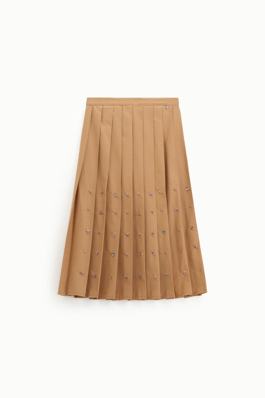 Gonna midi plissé con dettagli decorativi