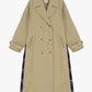 Trench lungo doppiopetto con cintura e inserto tartan