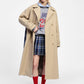 Trench lungo doppiopetto con cintura e inserto tartan