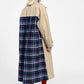 Trench lungo doppiopetto con cintura e inserto tartan