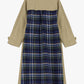 Trench lungo doppiopetto con cintura e inserto tartan