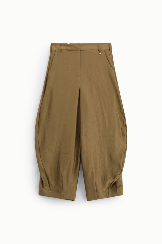Pantaloni palazzo cropped con pieghe laterali
