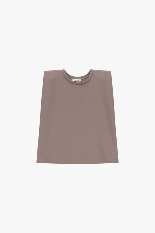 Top smanicato con spalle strutturate girocollo