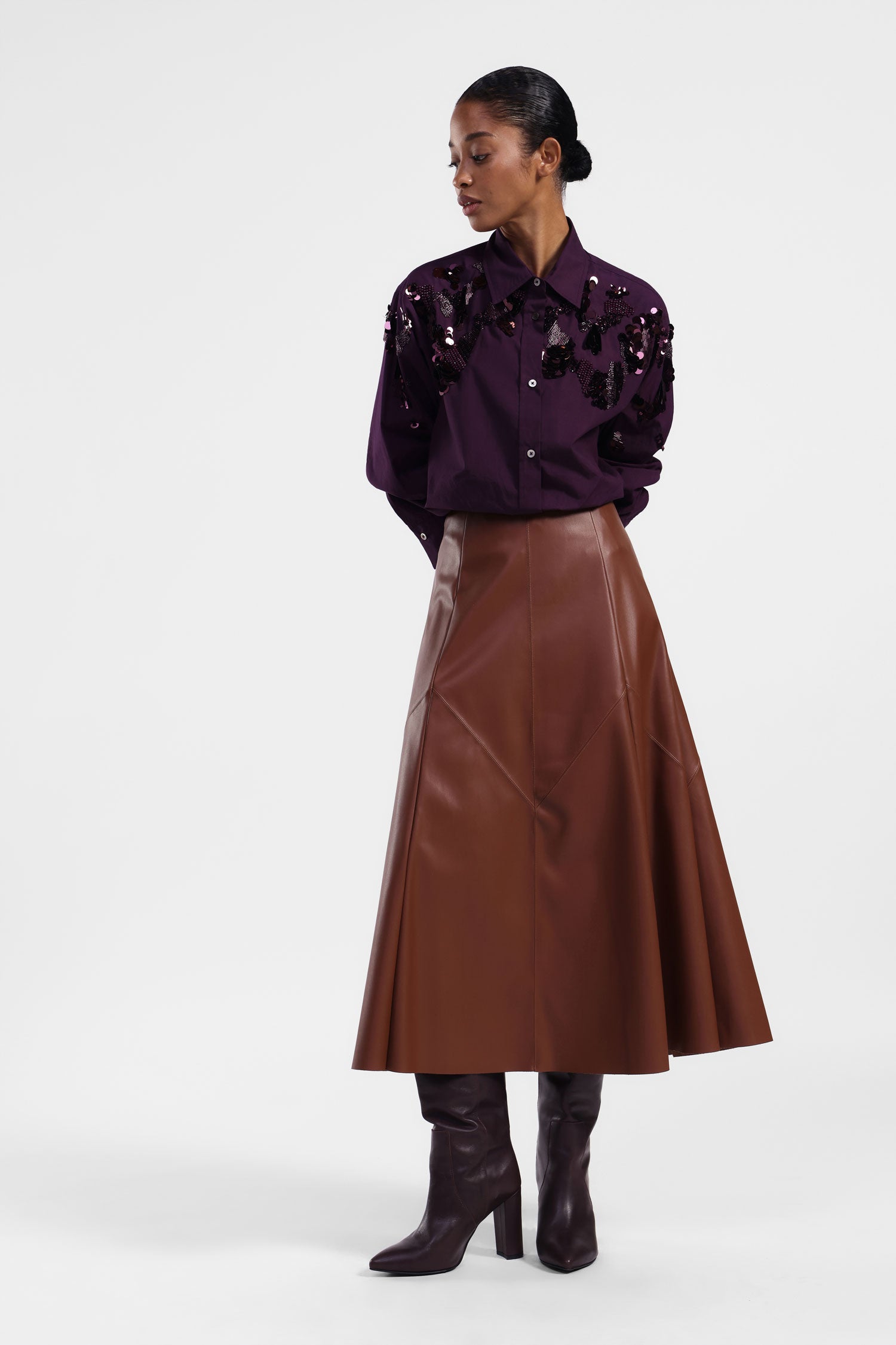 Gonna lunga in similpelle vita alta