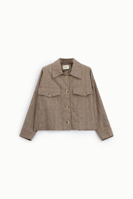 Giacca camicia corta a righe con tasche