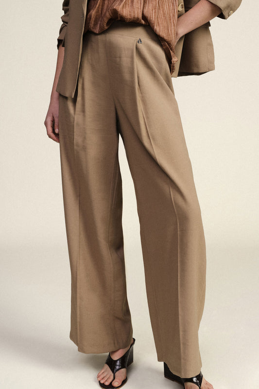 Pantaloni palazzo vita alta con pince