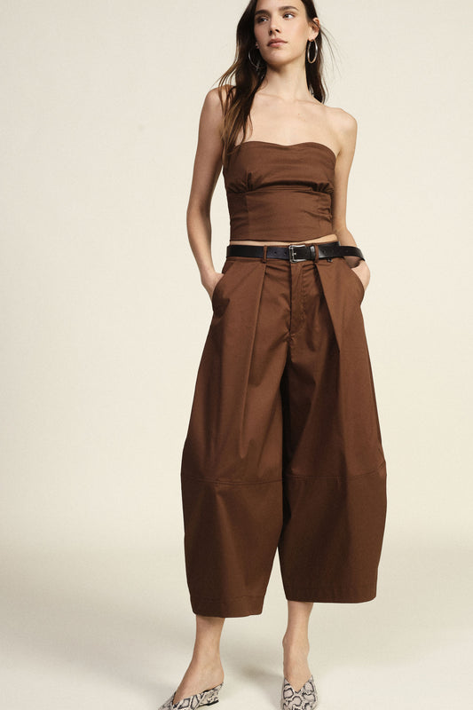 Pantaloni palazzo cropped con cintura e pieghe