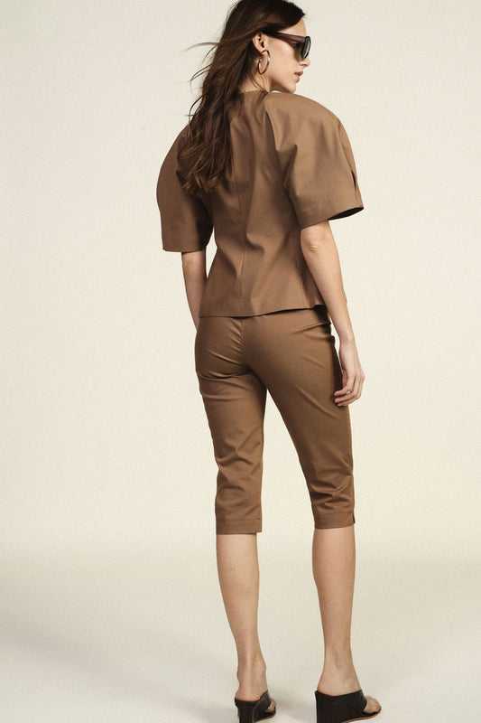 Pantaloni cropped a vita regolare con pinces