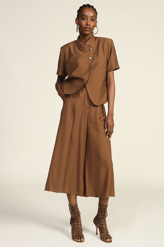 Pantaloni palazzo cropped con pinces e tasche
