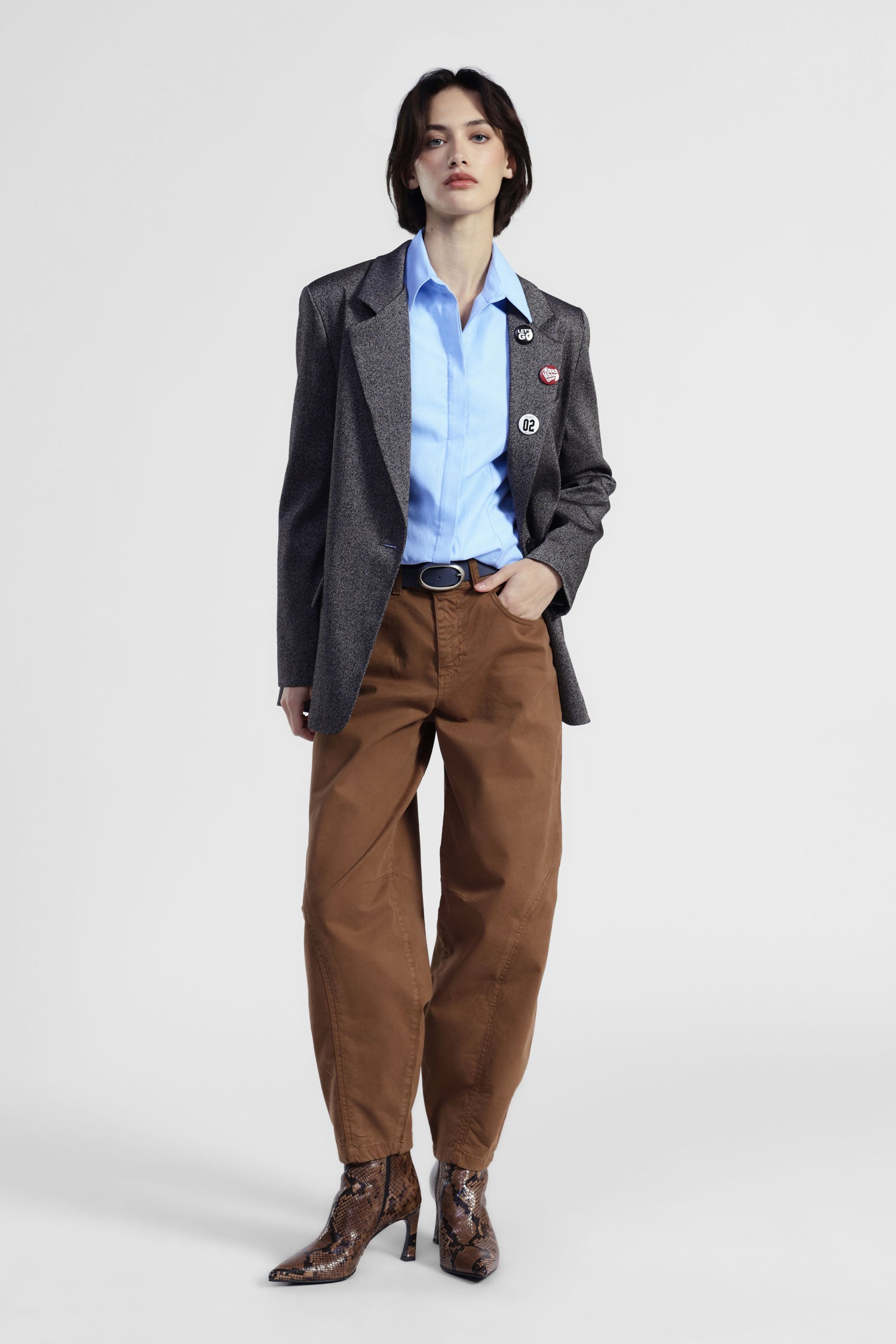 Pantaloni chino-fit vita alta pinces