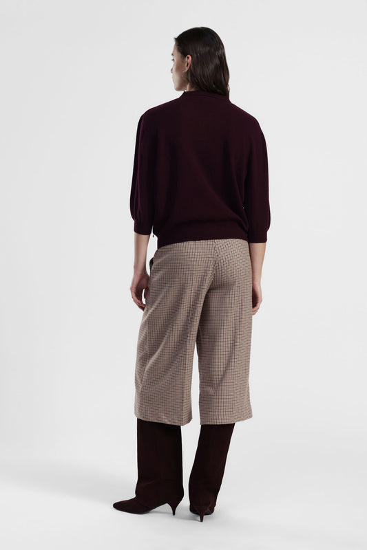 Pantaloni palazzo fantasia pied-de-poule vita alta