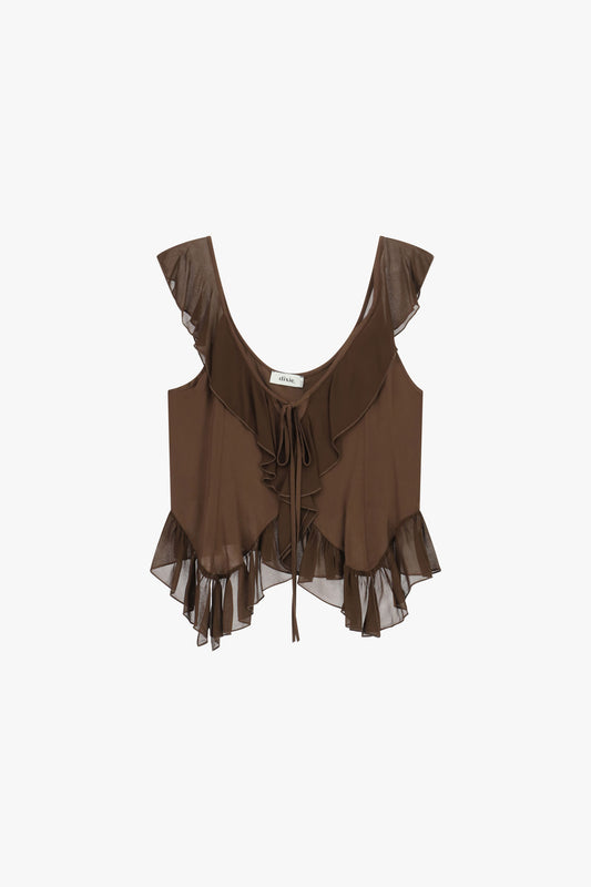 Top con balze e scollo ampio annodato