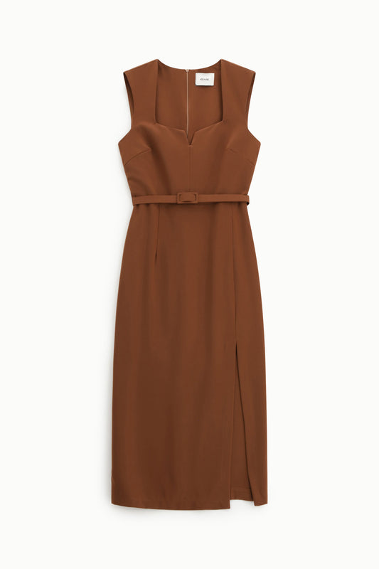 Abito midi senza maniche con cintura e spacco