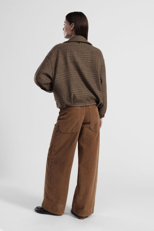 Pantaloni palazzo a costine con vita alta e tasche