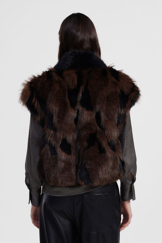 Eco-fur senza maniche effetto animalier lungo regular