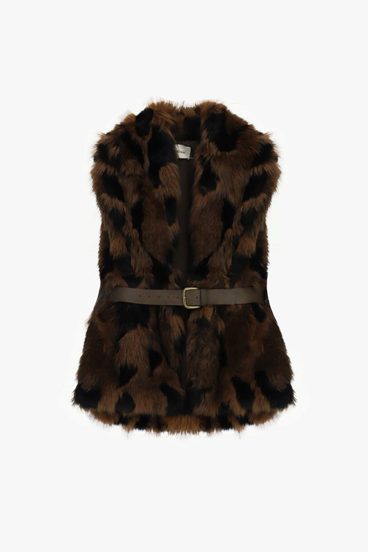 Gilet eco-pelliccia maculato con cintura