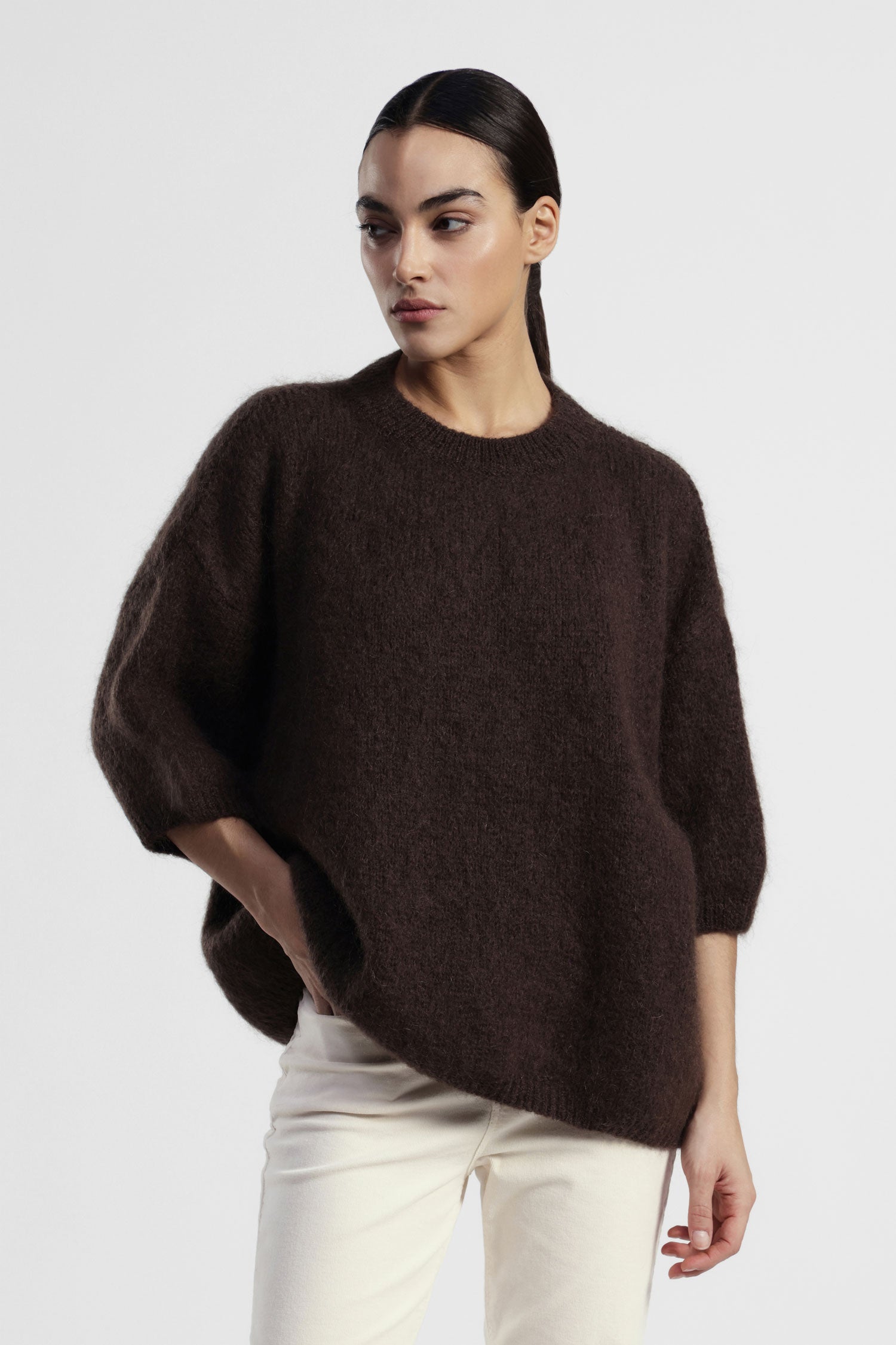 Maglione oversize maniche tre quarti collo giro