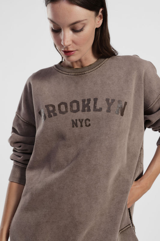Felpa girocollo stampa brooklyn nyc oversize