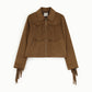 Blazer con frange, zip frontale e tasche