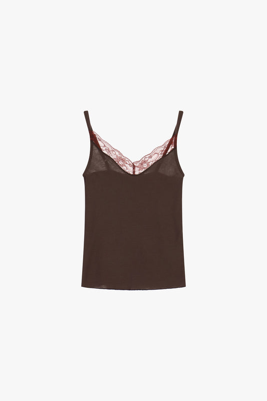 Top spalline sottili con bordo pizzo a v