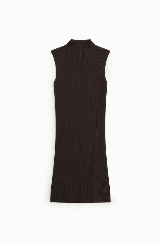 Abito a costine senza maniche collo alto midi