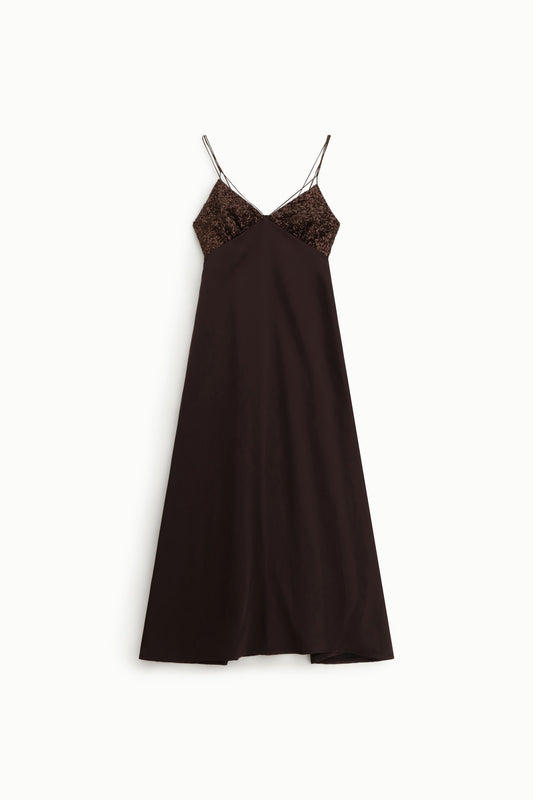 Abito midi con spalline sottili e bustier glitter