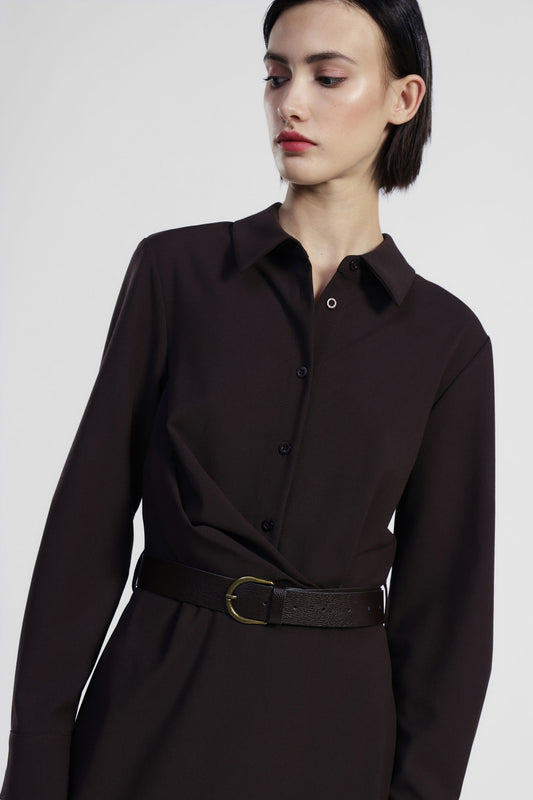 Abito lungo camicia con cintura e colletto