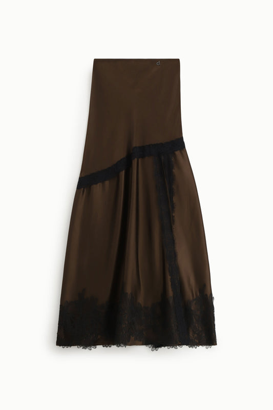 Gonna midi con inserto in pizzo a contrasto