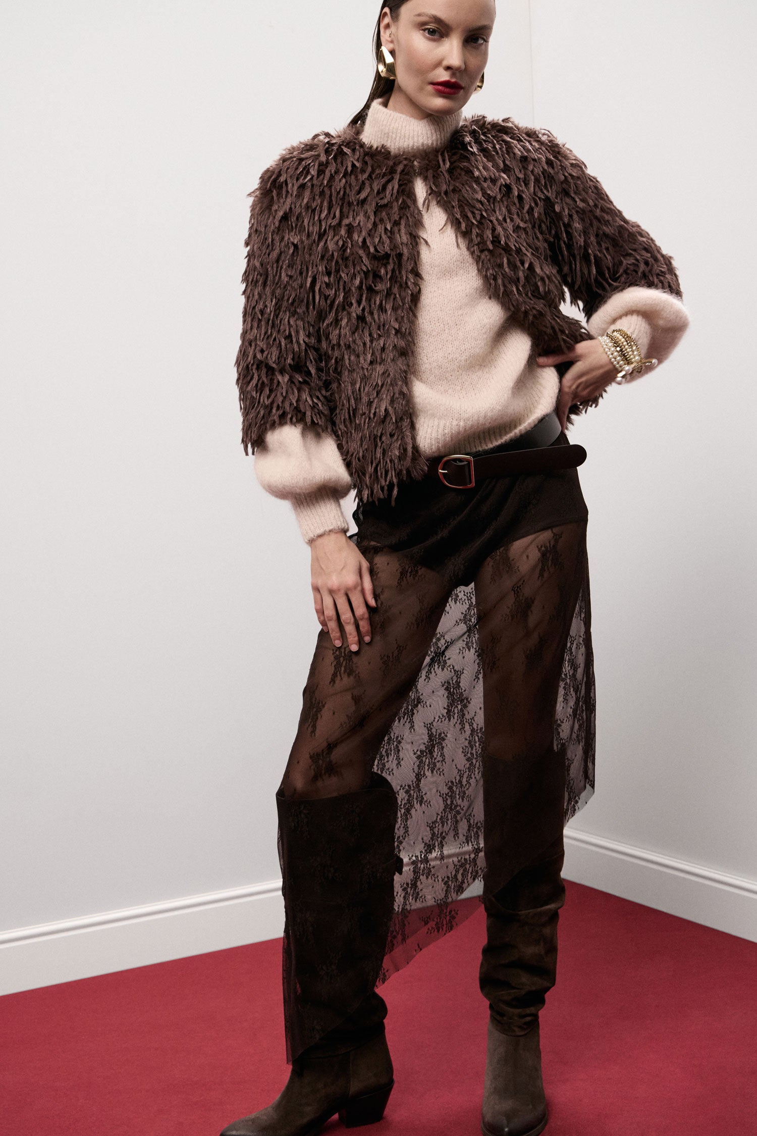 Gonna lunga asimmetrica in tulle con motivo floreale