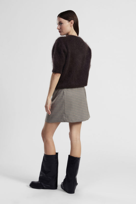 Gonna corta fantasia pied-de-poule vita alta