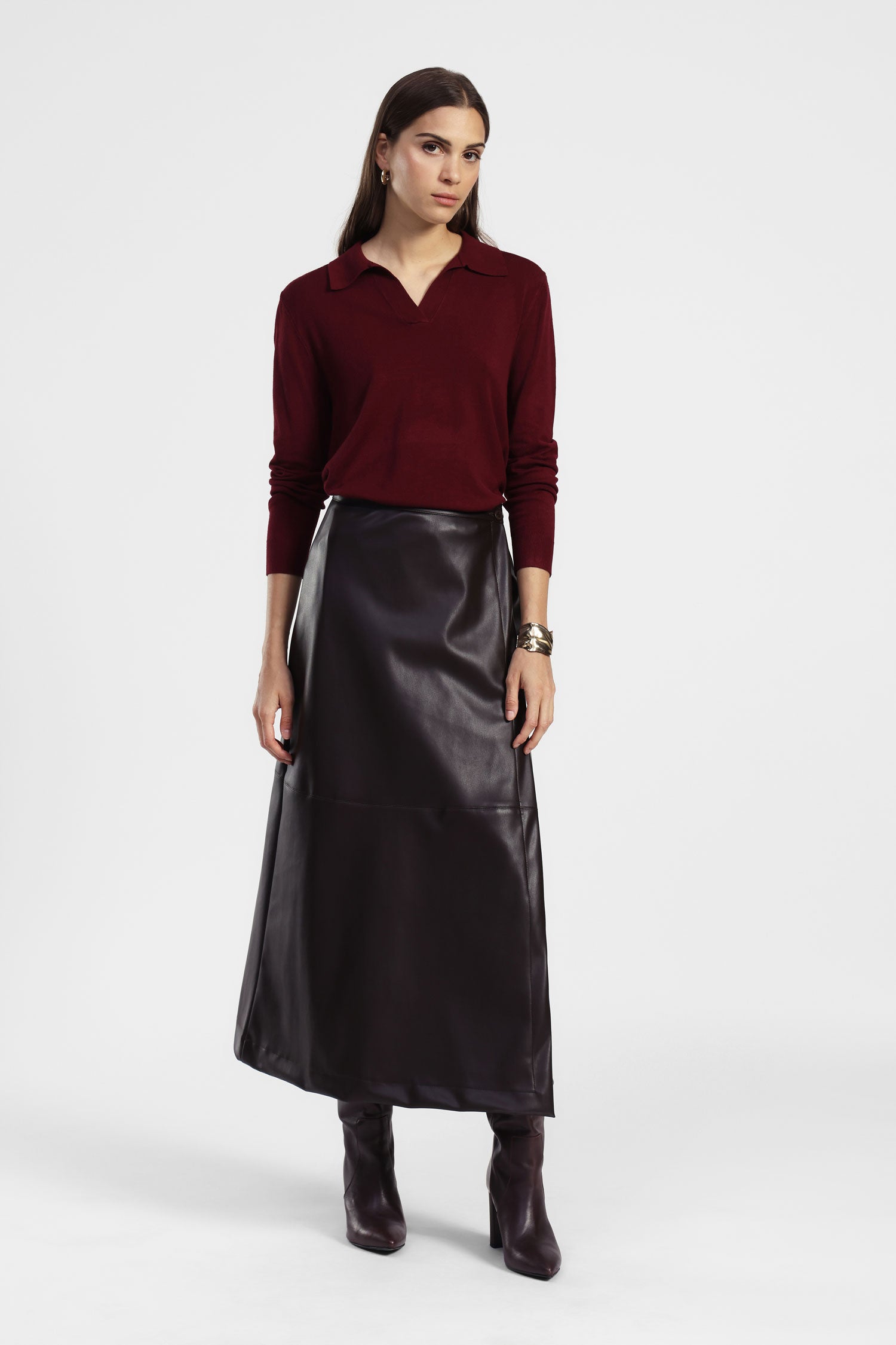 Gonna lunga a portafoglio in similpelle vita alta