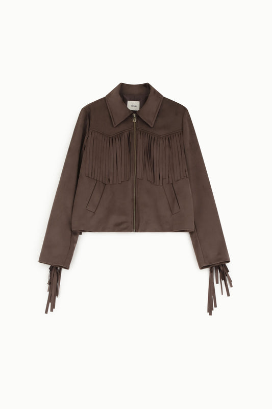 Blazer con frange, zip frontale e tasche