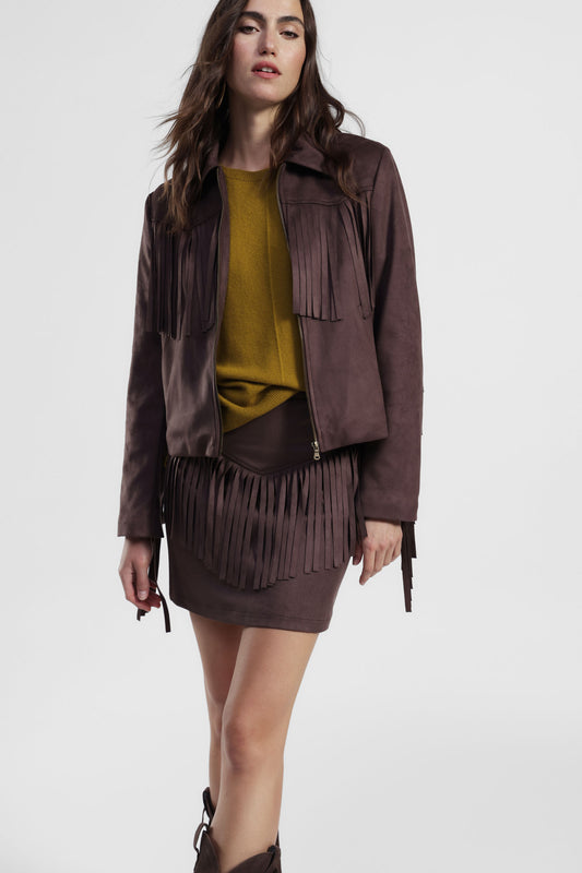 Blazer con frange, zip frontale e tasche