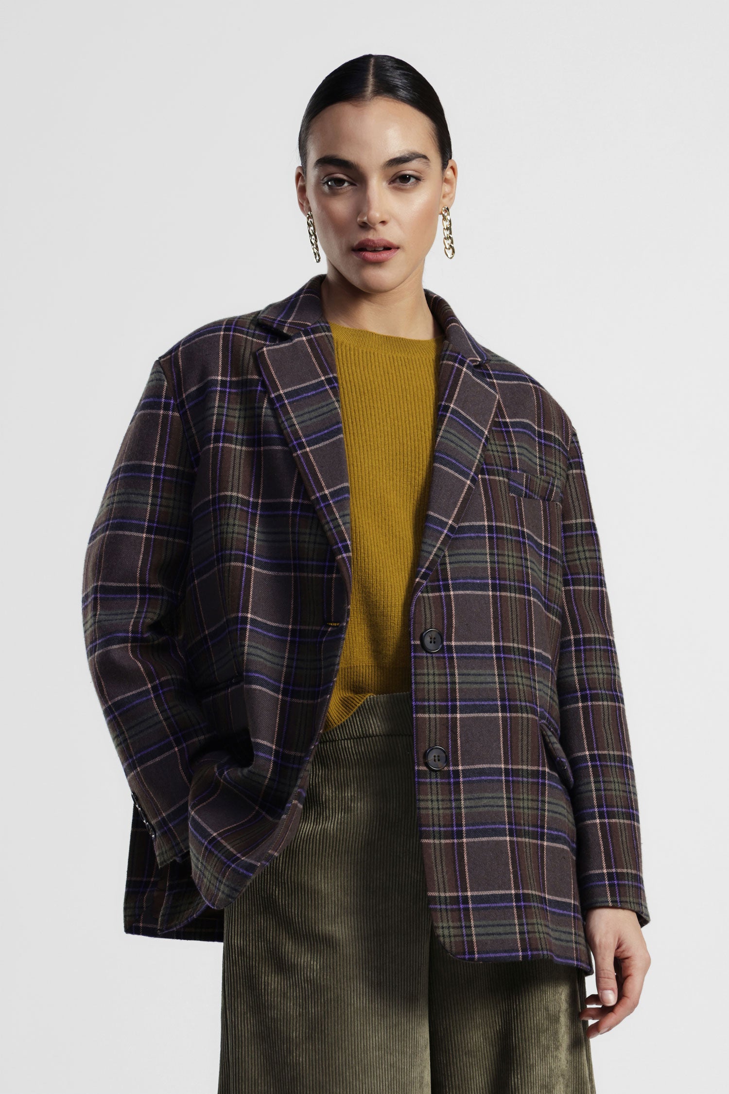 Blazer a quadri con tasche frontali e revers