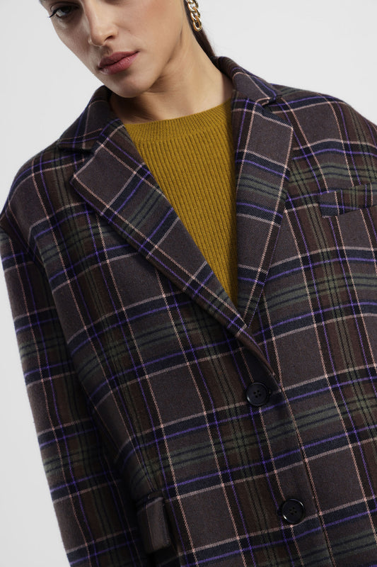 Blazer a quadri con tasche frontali e revers