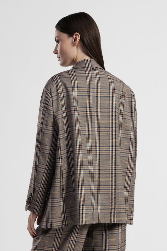 Blazer a quadri con chiusura monopetto e spalle ampie