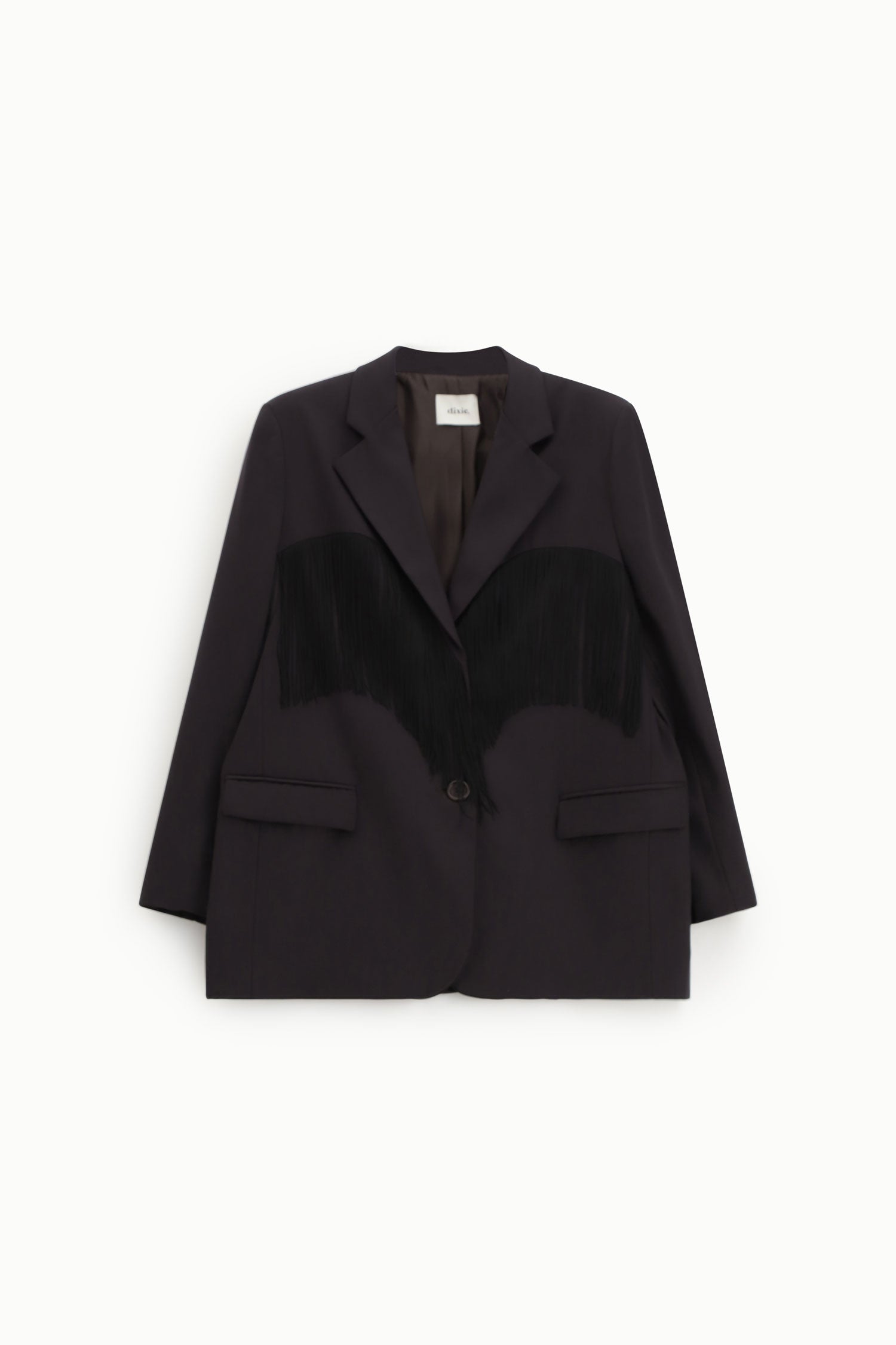 Blazer con frange e tasche con patta frontali
