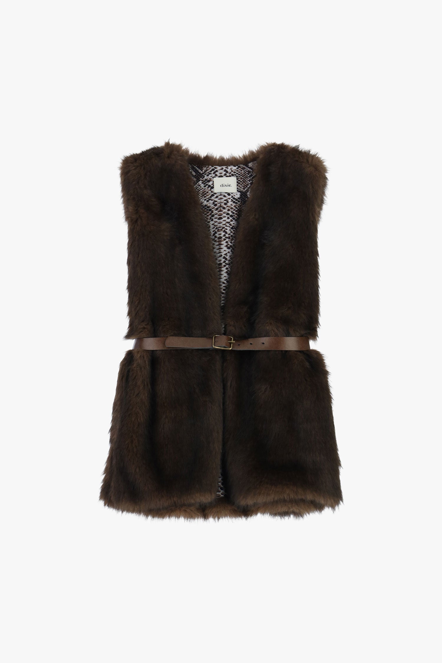 Eco-fur senza maniche con cintura regolabile