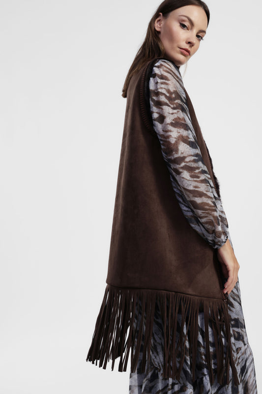 Cappotto smanicato con frange lunghe
