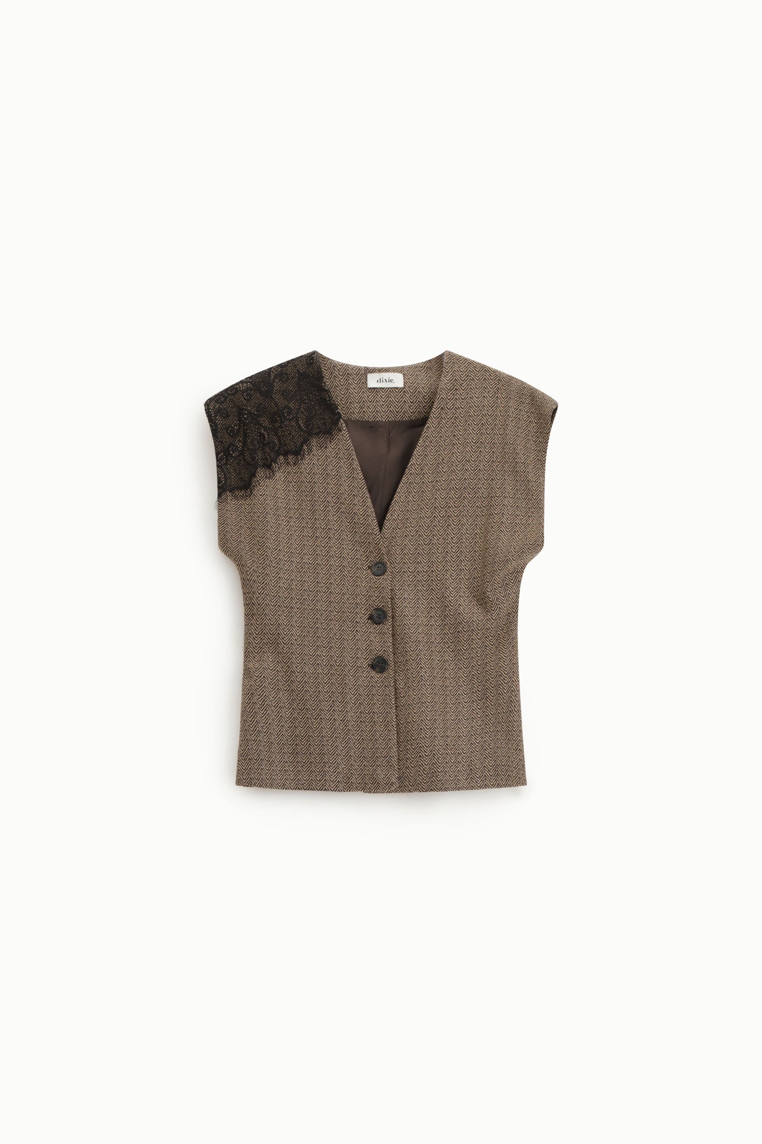 Gilet fantasia spigata con inserto pizzo