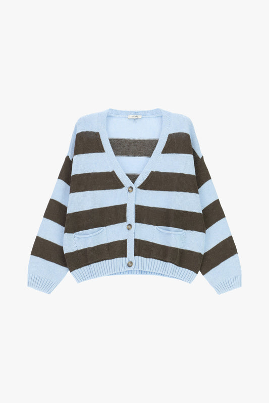 Cardigan a righe con tasche frontali e bottoni