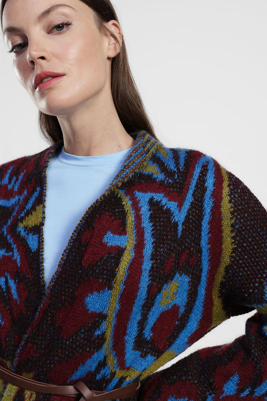 Cardigan fantasia floreale con cintura regolabile