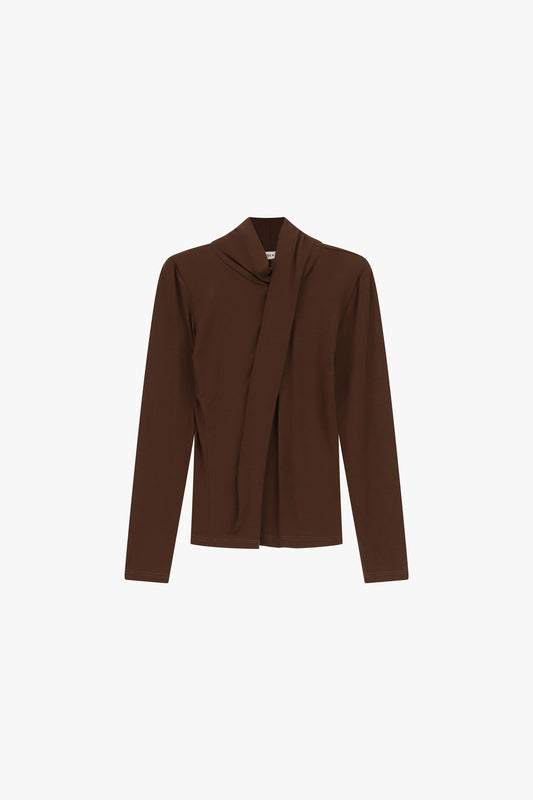 Maglione drappeggiato con collo morbido e maniche lunghe
