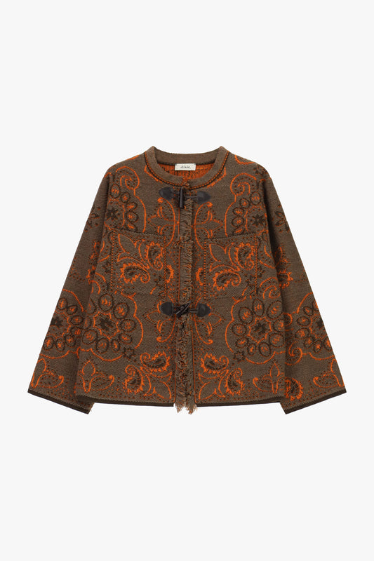 Cardigan jacquard con chiusura a alamari e tasche