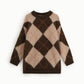 Maglione girocollo fantasia rombi vestibilità morbida