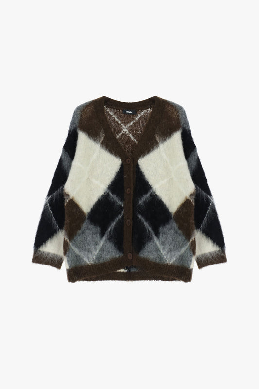 Cardigan a rombi con maniche lunghe e bottoni